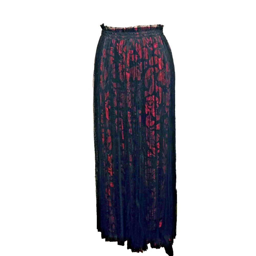 Johnny Was Yolanda Jade Boho pleated maxi skirt black lace fuchsia pink XS